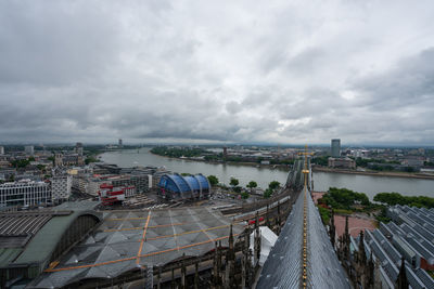 High angle view of buildings against sky