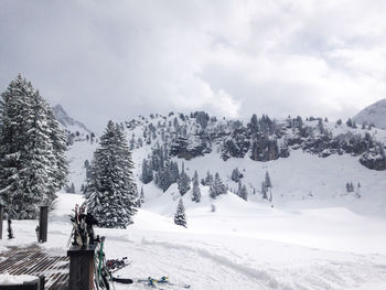 Scenic view of snow covered mountain against sky