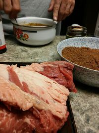 Close-up of meat on grill