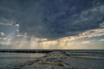 Scenic view of sea against sky at sunset