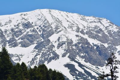 Scenic view of snowcapped mountains against clear sky