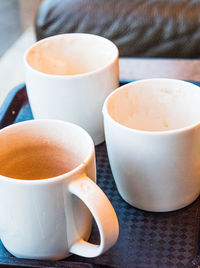 High angle view of coffee cup on table