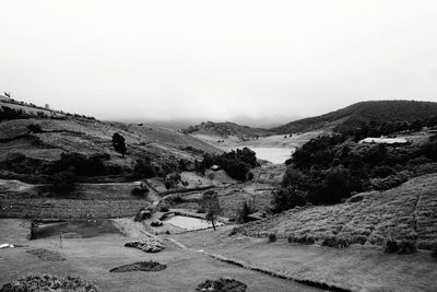 High angle view of land against sky