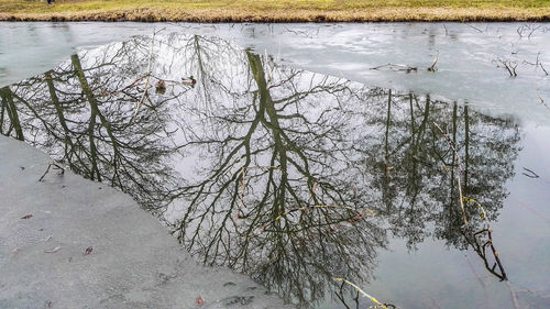 High angle view of frozen lake during winter