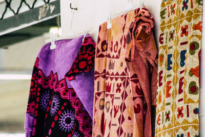 Close-up of clothes drying on clothesline