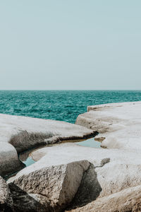 Scenic view of sea against clear sky