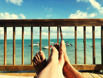 Relaxation on the beach, blue sky and sea