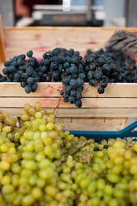 Grapes in container for sale at market stall