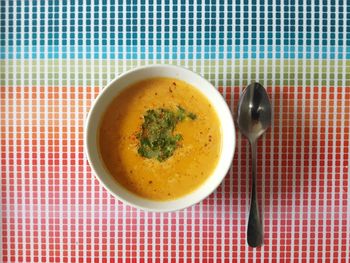 Directly above shot of soup in bowl