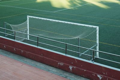 High angle view of soccer field