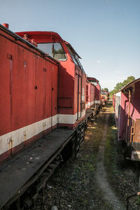 Trains against sky