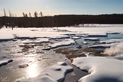 Scenic view of frozen lake against sky