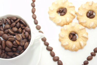 High angle view of coffee beans on table