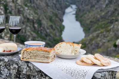 Close-up of serving food on table