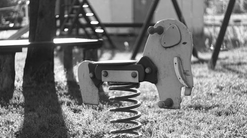 Close-up of metallic structure in park