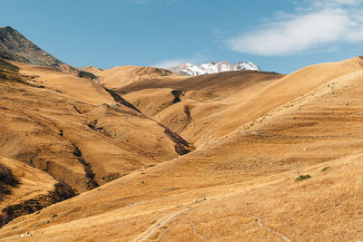 Colorful mountain landscape view with vivid blue sky in europe.