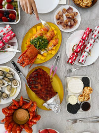 High angle view of food on table