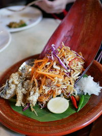 High angle view of food in plate