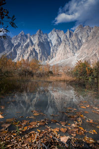 Scenic view of snowcapped mountains against sky