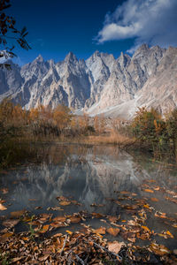 Passu cones mountains view from forest in autumn