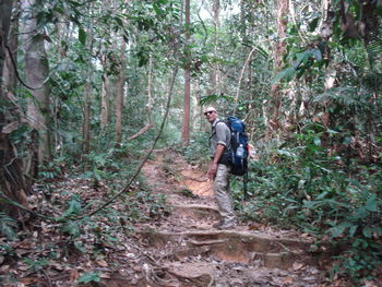 Full length of man standing at forest