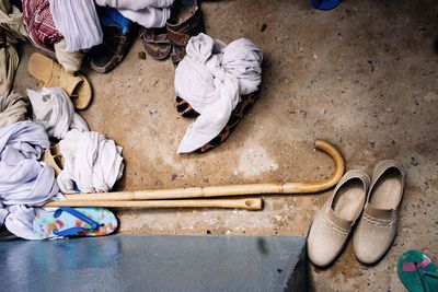 High angle view of shoes on floor