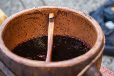 High angle view of coffee in container