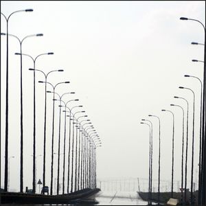 Panoramic view of metal structure against clear sky