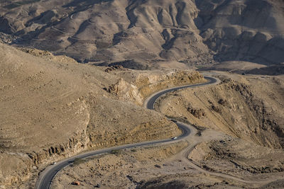 High angle view of road on sand