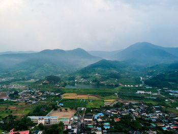 High angle view of townscape against sky