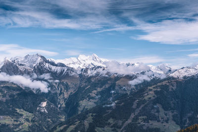 Scenic view of snowcapped mountains against sky