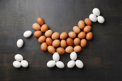 High angle view of eggs in container on table
