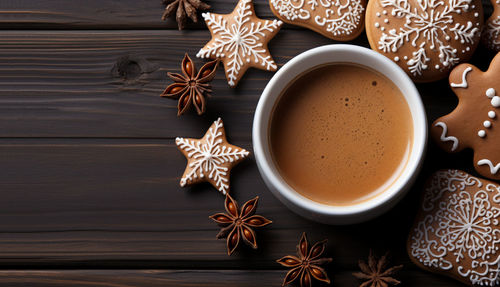 High angle view of coffee on table