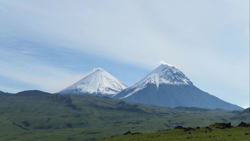 Scenic view of snowcapped mountains against sky