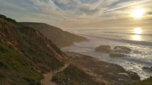 Scenic view of sea against sky during sunset