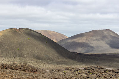 Volcanic landscape with lava field and mountain  with different  colours in the on  island lanzarote