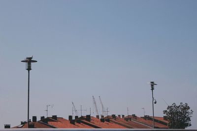 Street lights against clear blue sky