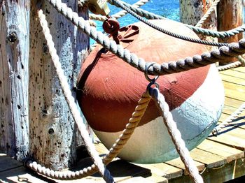 Close-up of rope tied on boat