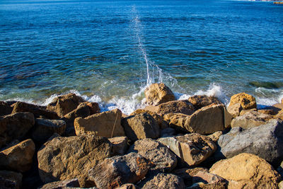 High angle view of rocks on beach