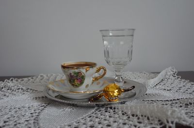 Close-up of wine glass on table