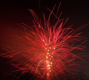 Low angle view of firework display at night