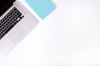High angle view of laptop keyboard