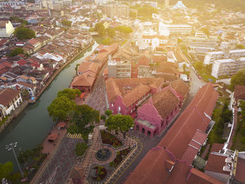 High angle view of buildings in city