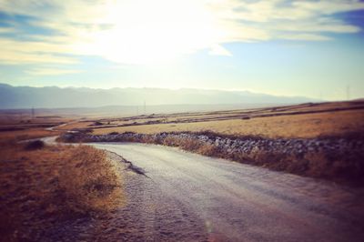 Dirt road passing through field