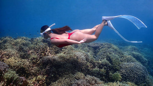 Woman swimming in sea