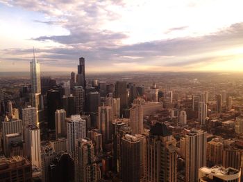 City skyline at sunset