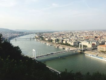 High angle view of elisabeth bridge over danube river in city