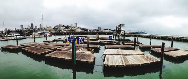 Panoramic view of pier and river against sky in san francisco fisherman wharf - pier 39