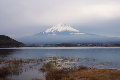 Scenic view of snowcapped mountain against sky