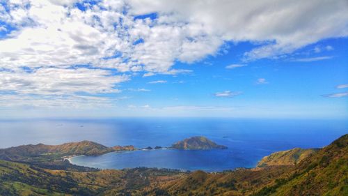 Scenic view of sea against cloudy sky